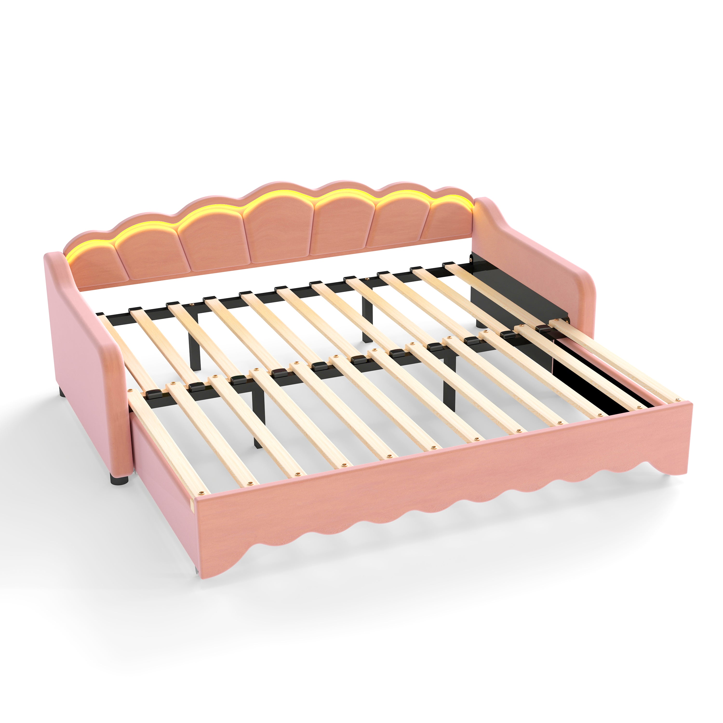 OYAJIA Kids Daybed with Trundle, LED Lighting, Soft Edges and 90x190 cm Sleeping Area