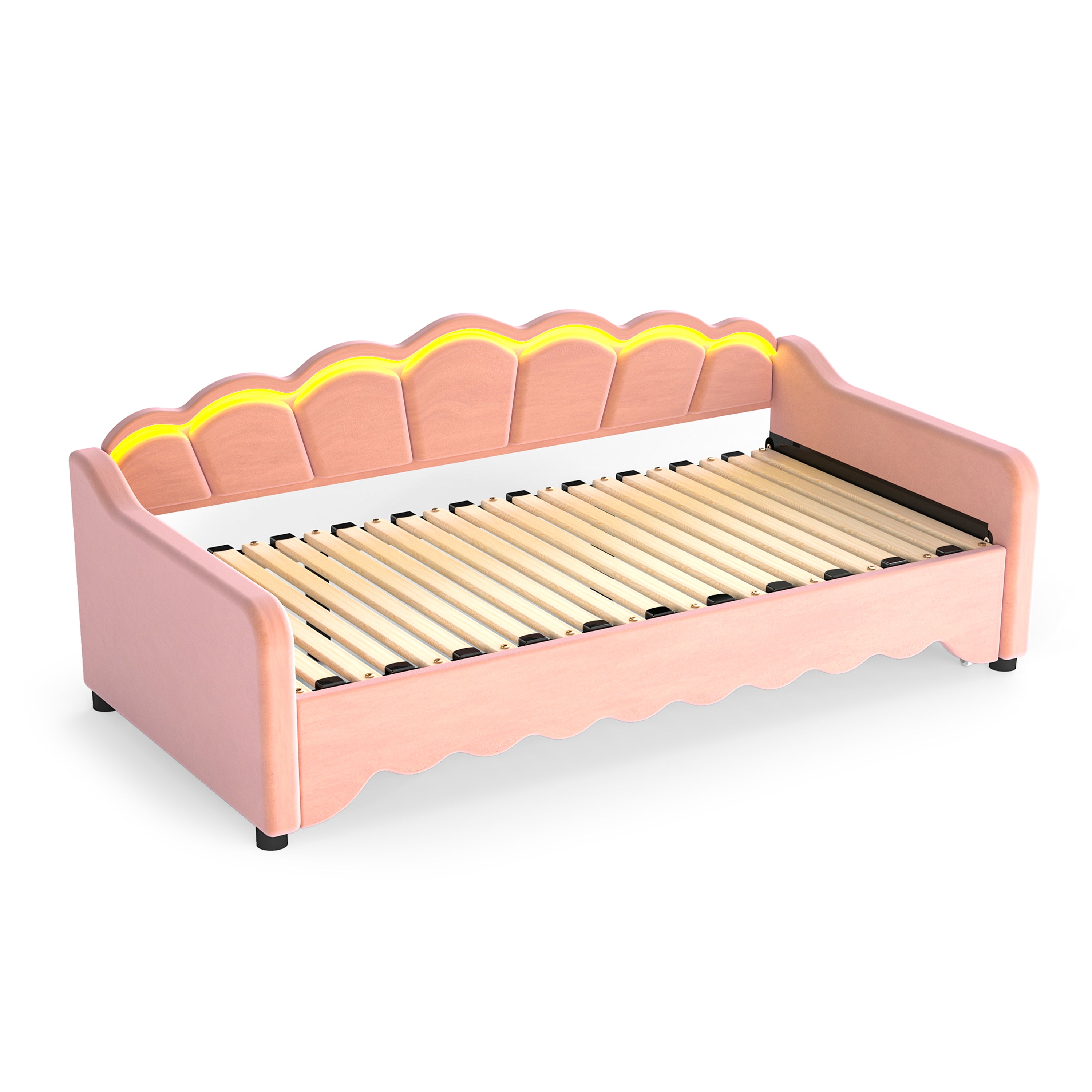 OYAJIA Kids Daybed with Trundle, LED Lighting, Soft Edges and 90x190 cm Sleeping Area