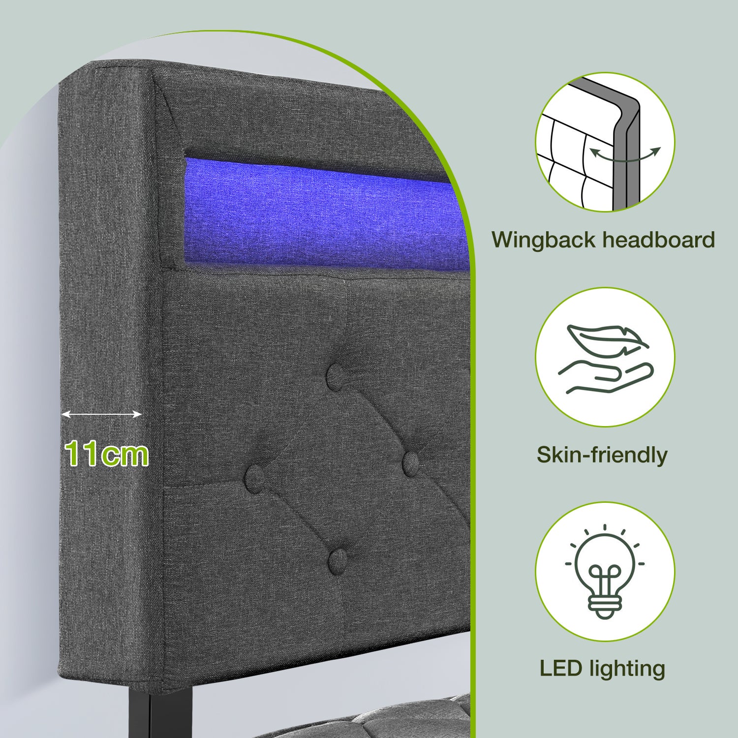 OYAJIA Upholstered Storage Bed 140x200 cm with Speaker, 4 Drawers and Charging Station