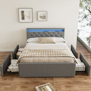 OYAJIA Upholstered Storage Bed 140x200 cm with Speaker, 4 Drawers and Charging Station