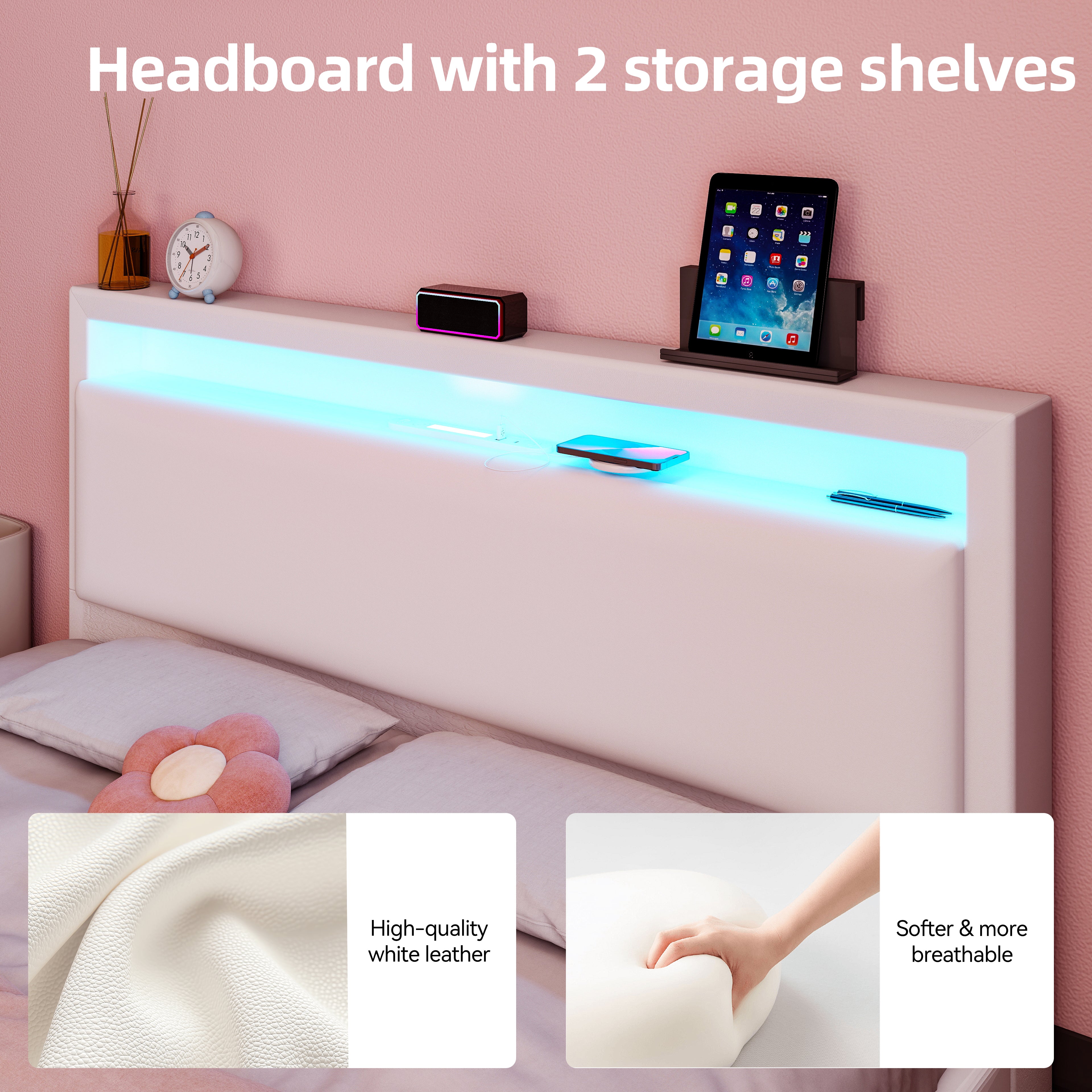 OYAJIA Floating Bed Frame with LED Lighting and USB Charging