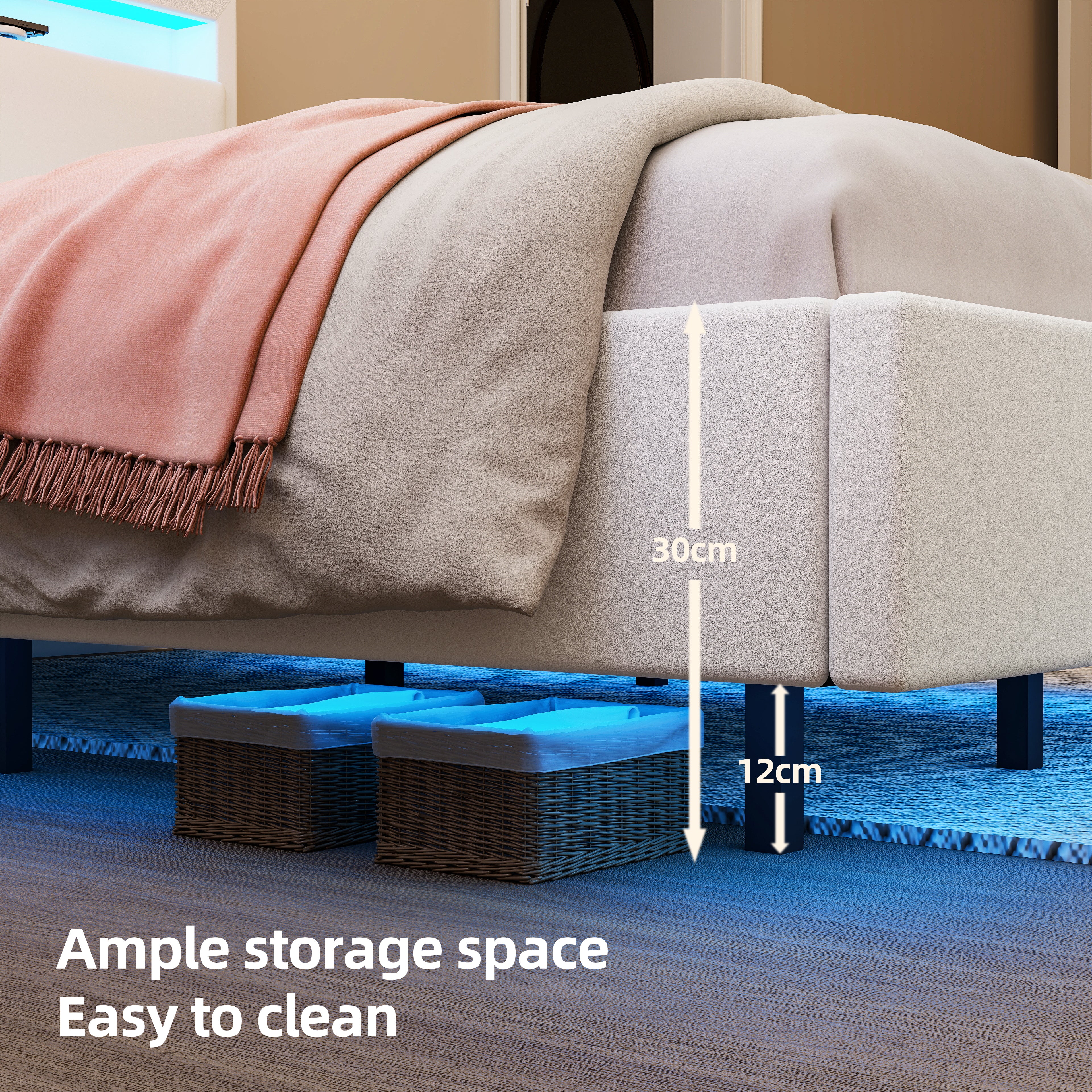 OYAJIA Floating Bed Frame with LED Lighting and USB Charging