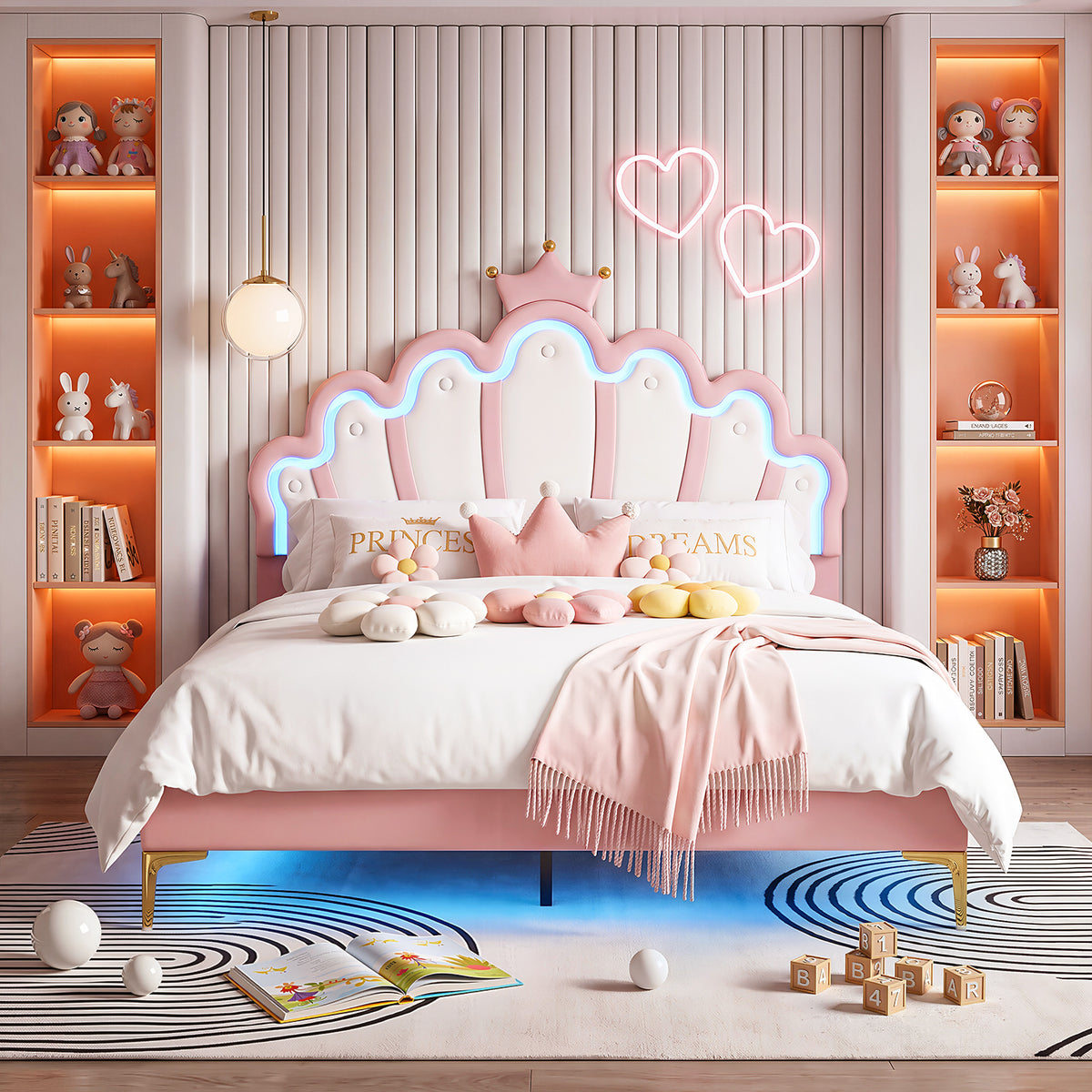 OYAJIA Princess Bed Frame with Crown Headboard