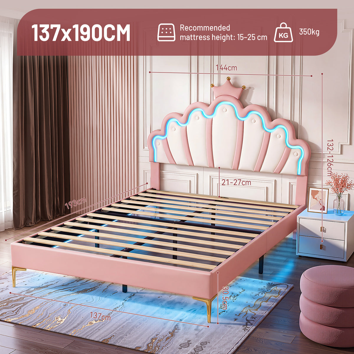 OYAJIA Princess Bed Frame with Crown Headboard