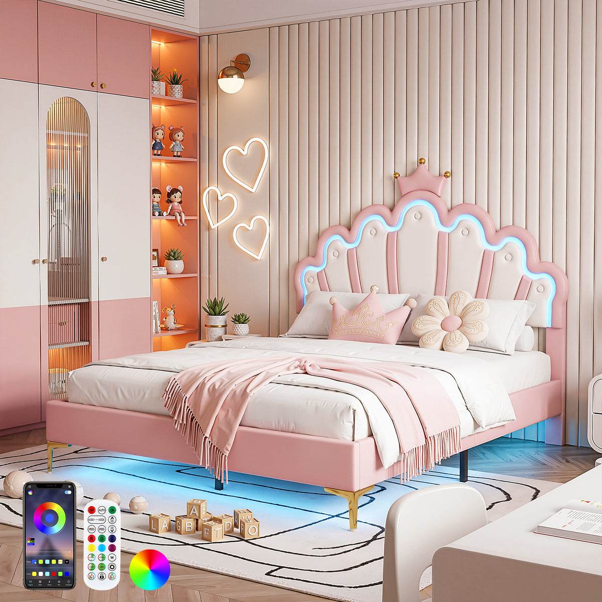 OYAJIA Princess Bed Frame with Crown Headboard
