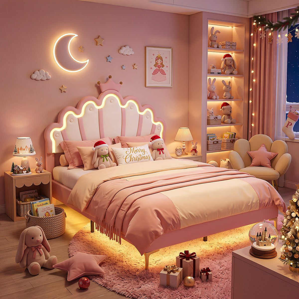 OYAJIA Princess Bed Frame with Crown Headboard
