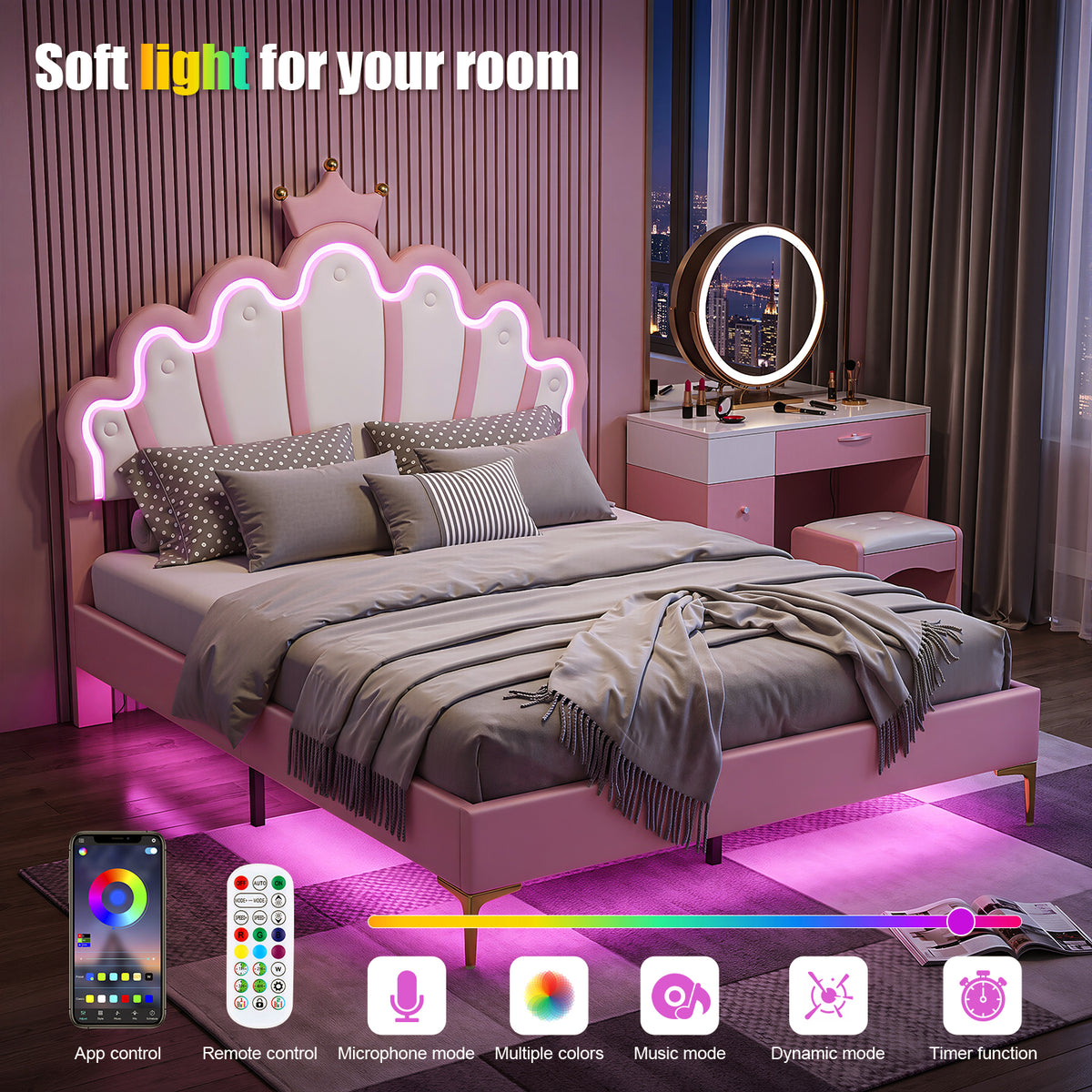 OYAJIA Princess Bed Frame with Crown Headboard