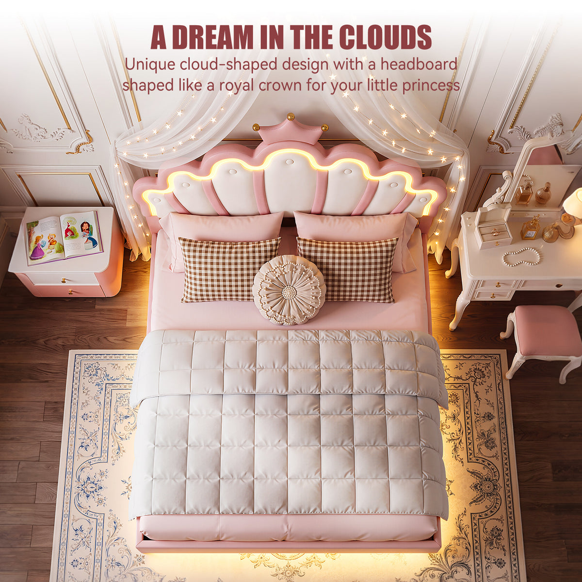 OYAJIA Princess Bed Frame with Crown Headboard