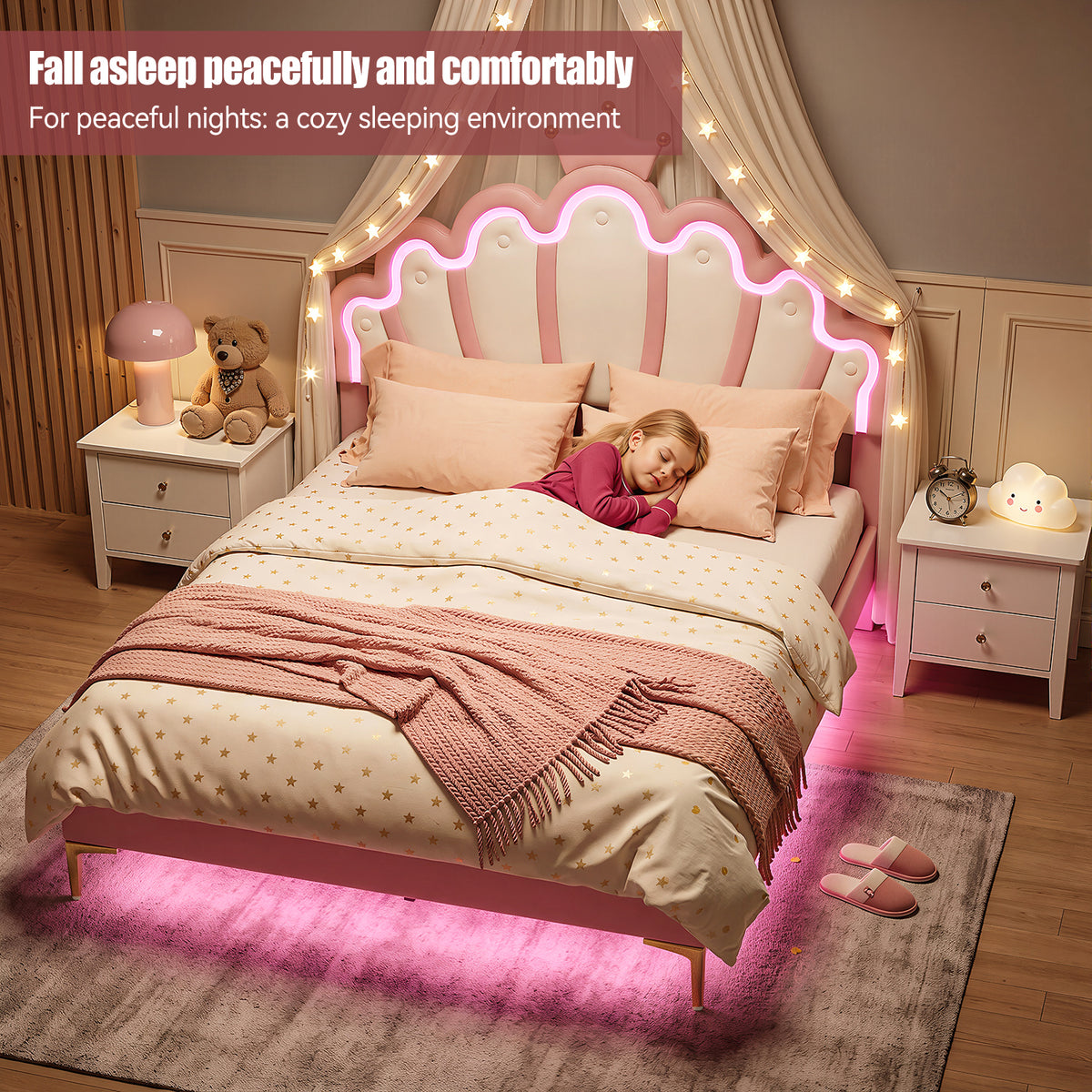 OYAJIA Princess Bed Frame with Crown Headboard