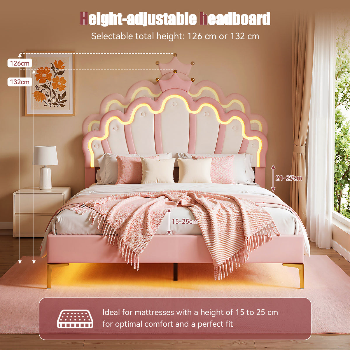 OYAJIA Princess Bed Frame with Crown Headboard
