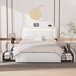 OYAJIA Upholstered Bed with Four Drawers, LED Headboard and USB Charging