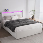 OYAJIA Upholstered Bed with LED Lighting, Four Drawers and USB Charging
