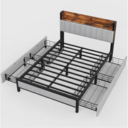 OYAJIA Storage Bed Frame with LED Headboard, 4 Drawers, Shelves and Charging Ports