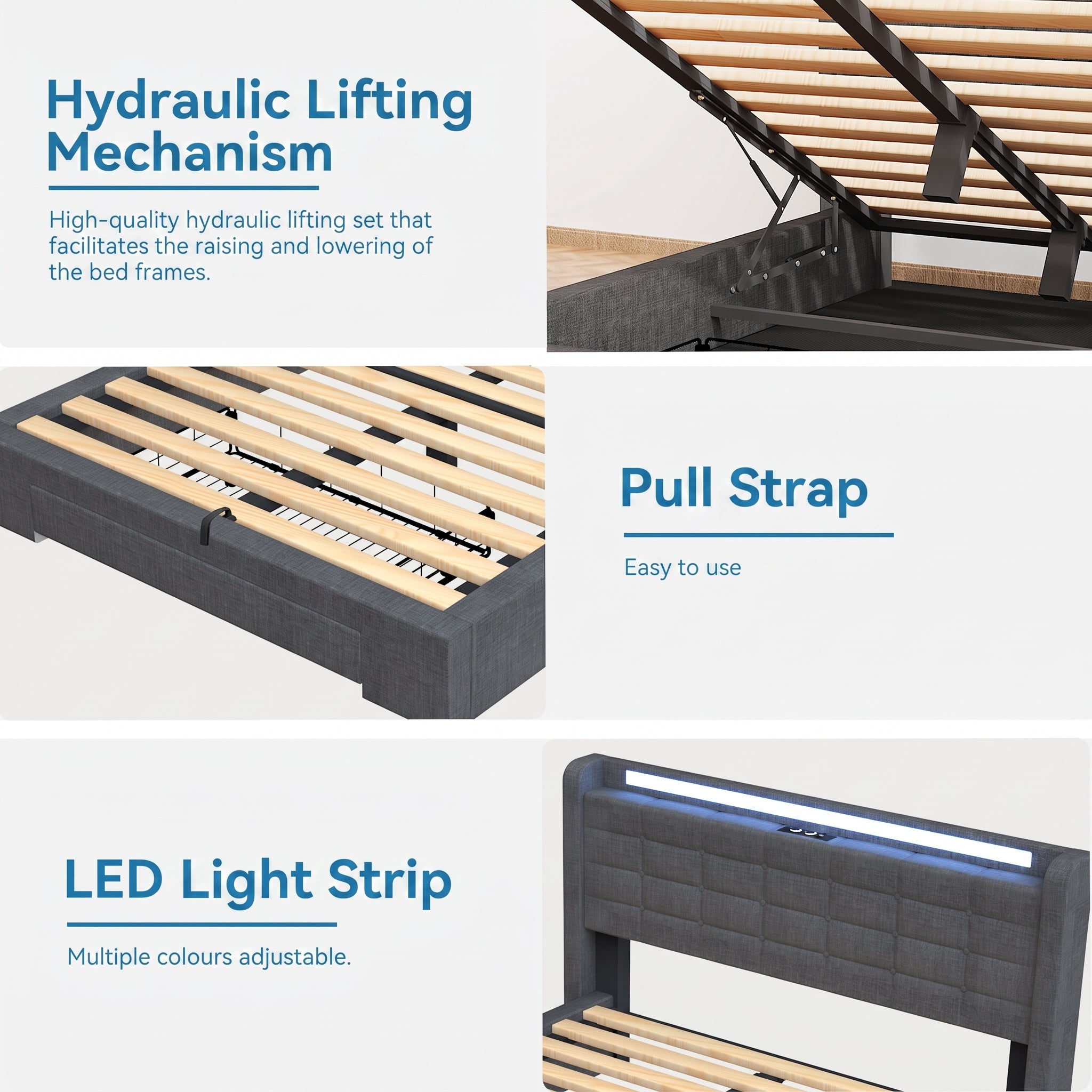 OYAJIA Upholstered Storage Bed Frame with Drawer, RGB LED, and Charging Station