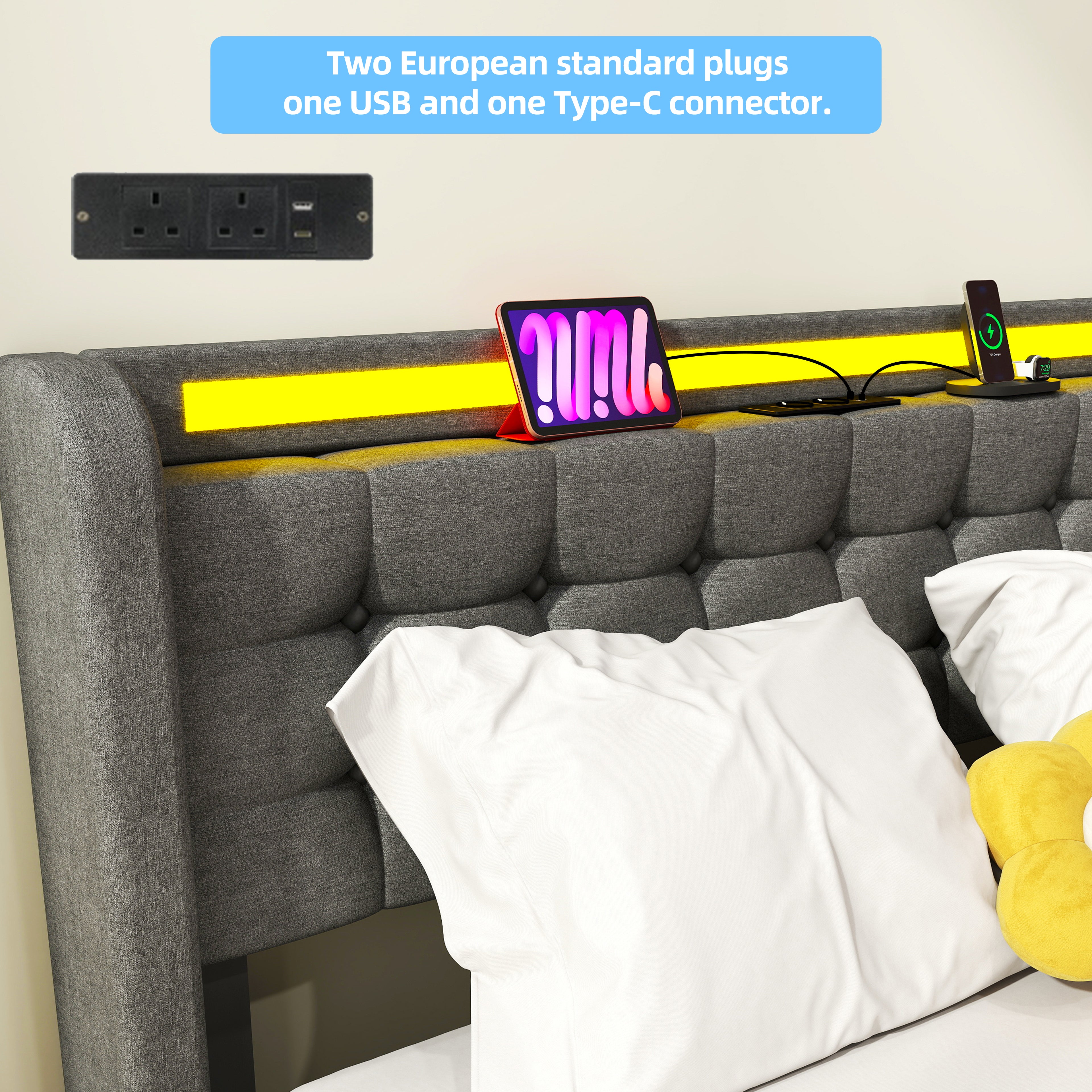 OYAJIA Storage Bed Frame with LED Lighting, Hydraulic Lift and Charging Station