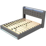 OYAJIA Storage Bed Frame with LED Lighting, Hydraulic Lift and Charging Station