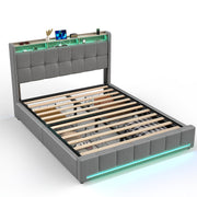 OYAJIA Upholstered Storage Bed with 4 Drawers, Headboard and Charging Station