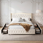 OYAJIA Chesterfield Bett mit Stauraum, RGB-LED-Kopfteil und Ladestation