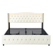 OYAJIA Chesterfield Storage Bed with RGB LED Headboard, Charging Station