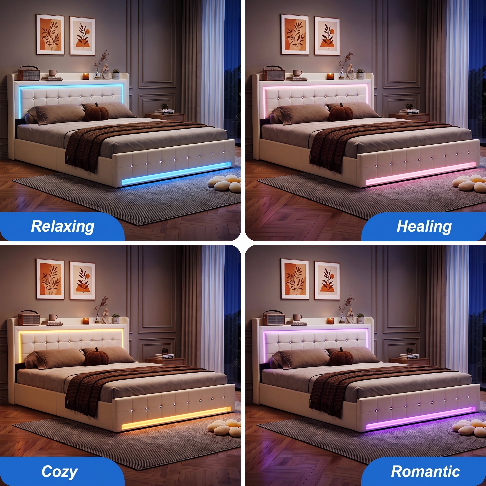 OYAJIA Storage Bed with RGB LED Headboard, USB-C Charging Station and 300 kg Capacity