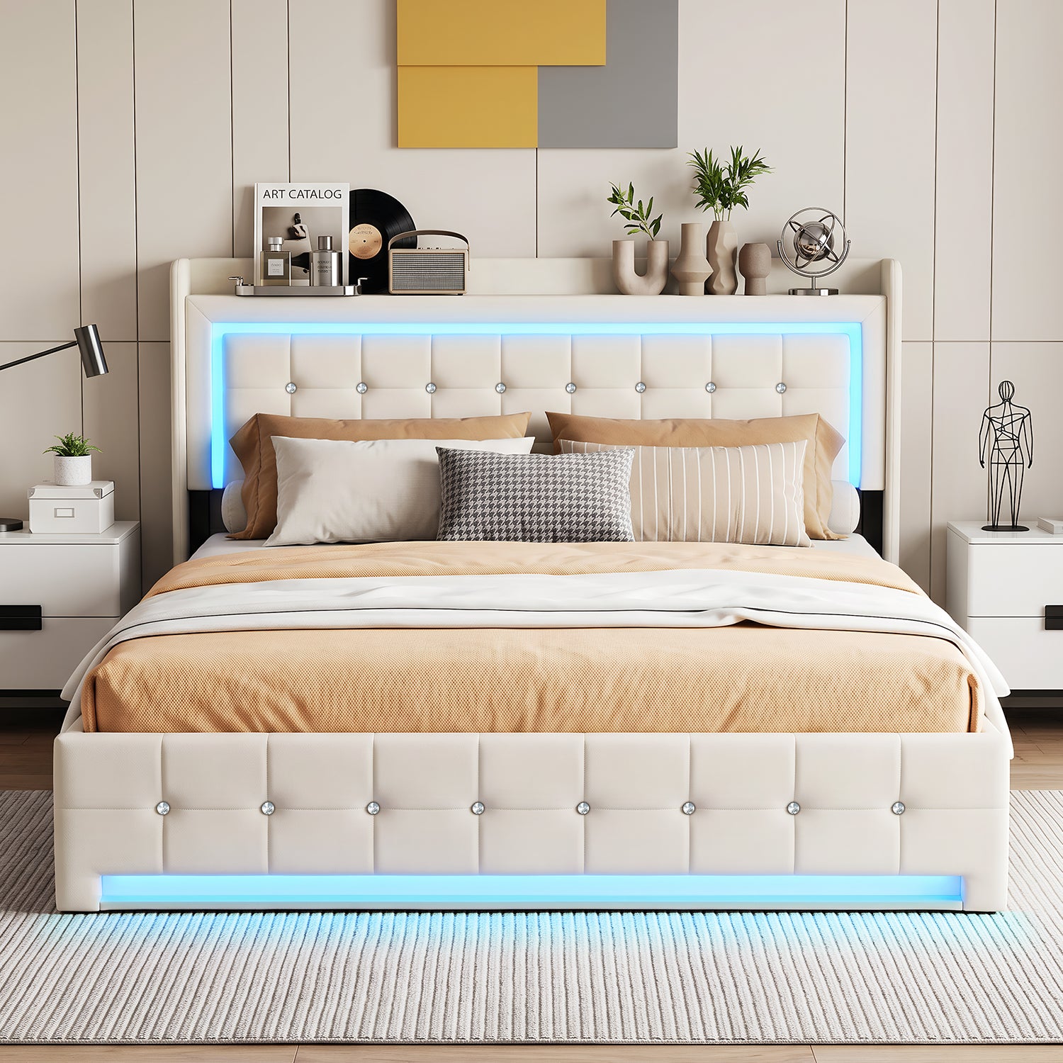 OYAJIA Storage Bed with RGB LED Headboard, USB-C Charging Station and 300 kg Capacity