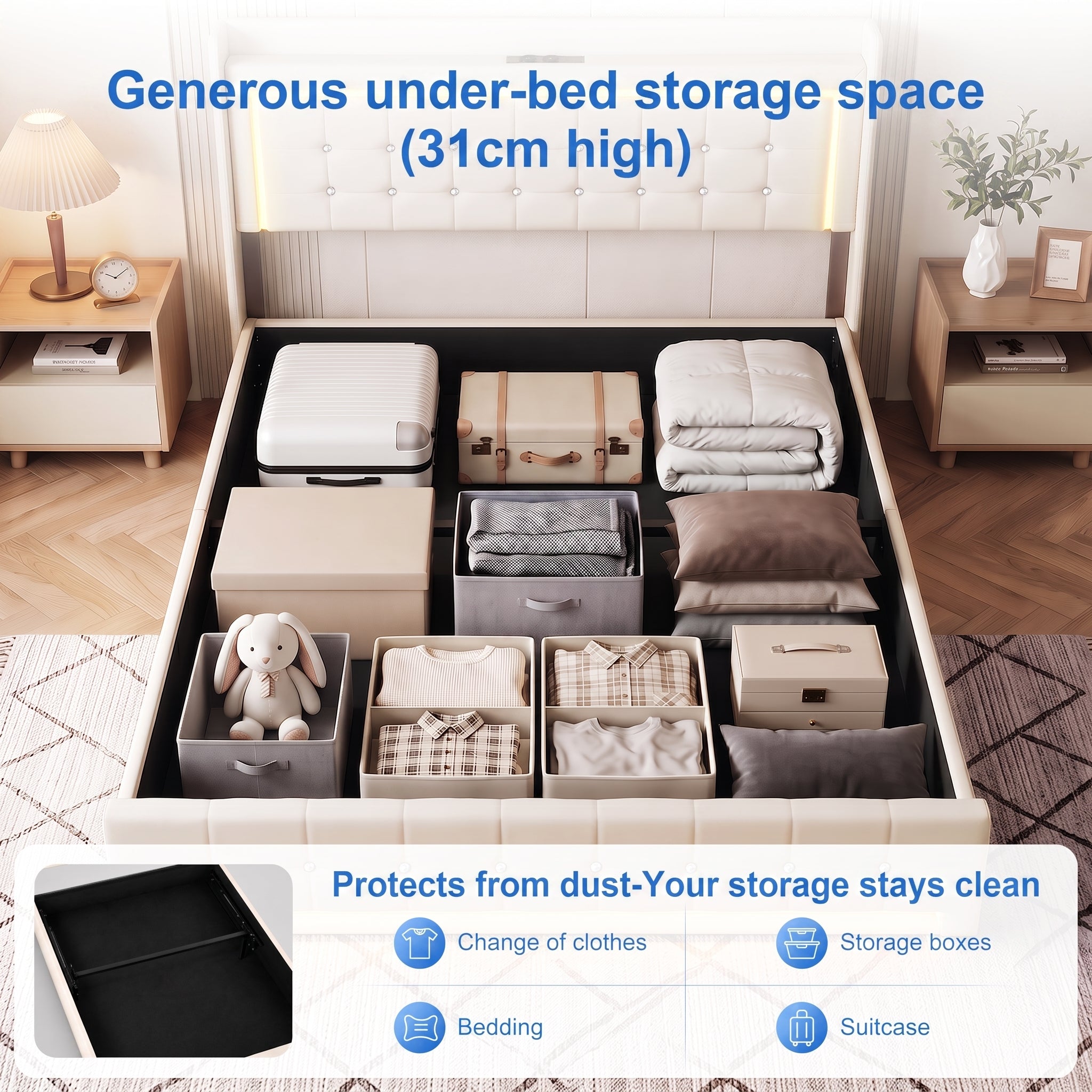 OYAJIA Storage Bed with RGB LED Headboard, USB-C Charging Station and 300 kg Capacity