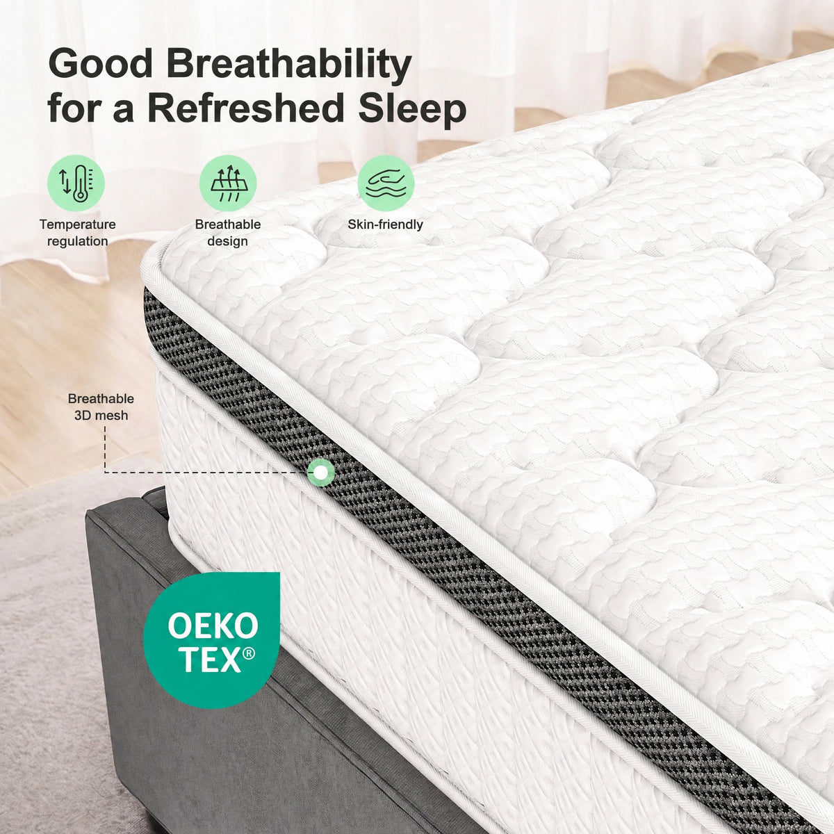 OYAJIA 25cm 7-Zone Pocket Spring Mattress with 10-Layer Comfort