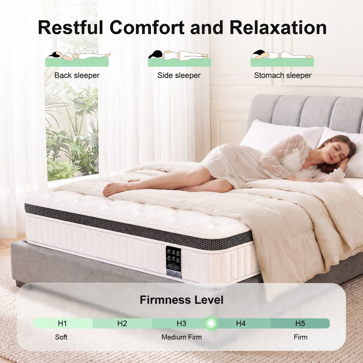 OYAJIA 25cm 7-Zone Pocket Spring Mattress with 10-Layer Comfort