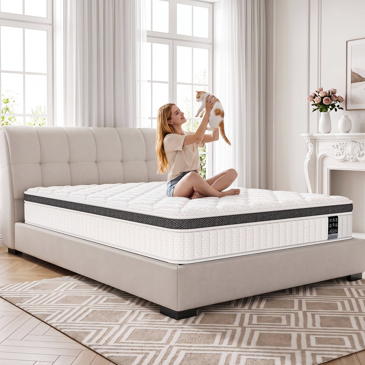 OYAJIA 25cm 7-Zone Pocket Spring Mattress with 10-Layer Comfort