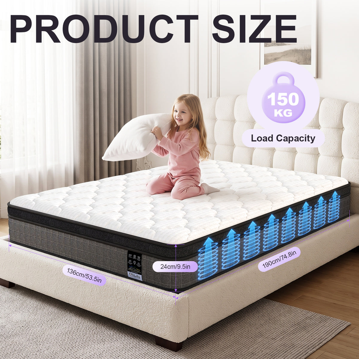 OYAJIA 7-Zone Hybrid Mattress with Memory Foam & Pocket Springs