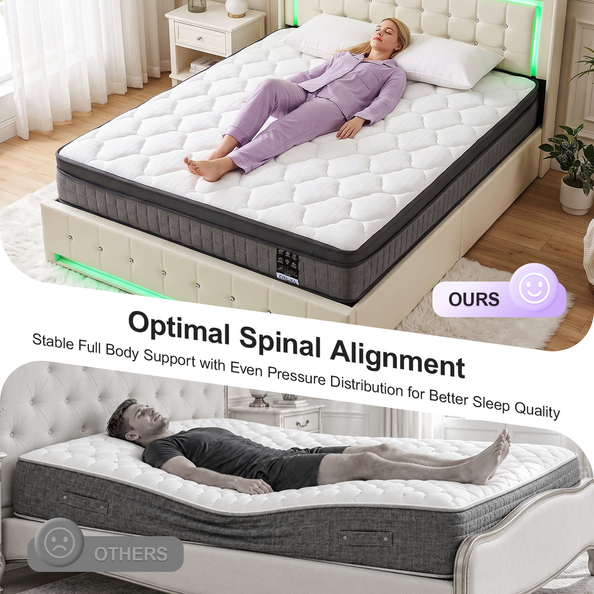 OYAJIA 7-Zone Hybrid Mattress with Memory Foam & Pocket Springs
