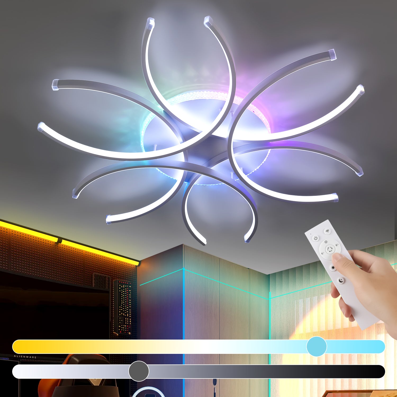 OYAJIA Modern LED Ceiling Light with Remote, Dimmable 3000K-6000K Flower Design