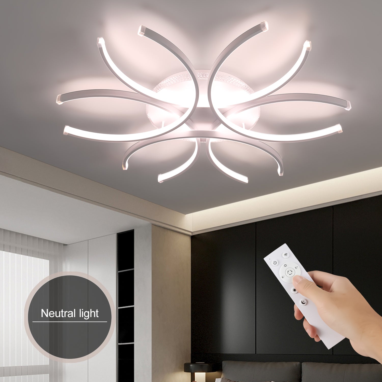 OYAJIA Modern LED Ceiling Light with Remote, Dimmable 3000K-6000K Flower Design