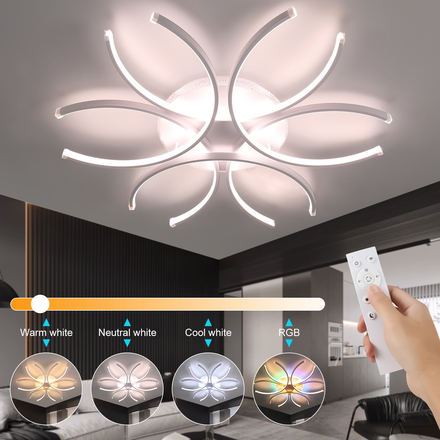 OYAJIA Modern LED Ceiling Light with Remote, Dimmable 3000K-6000K Flower Design