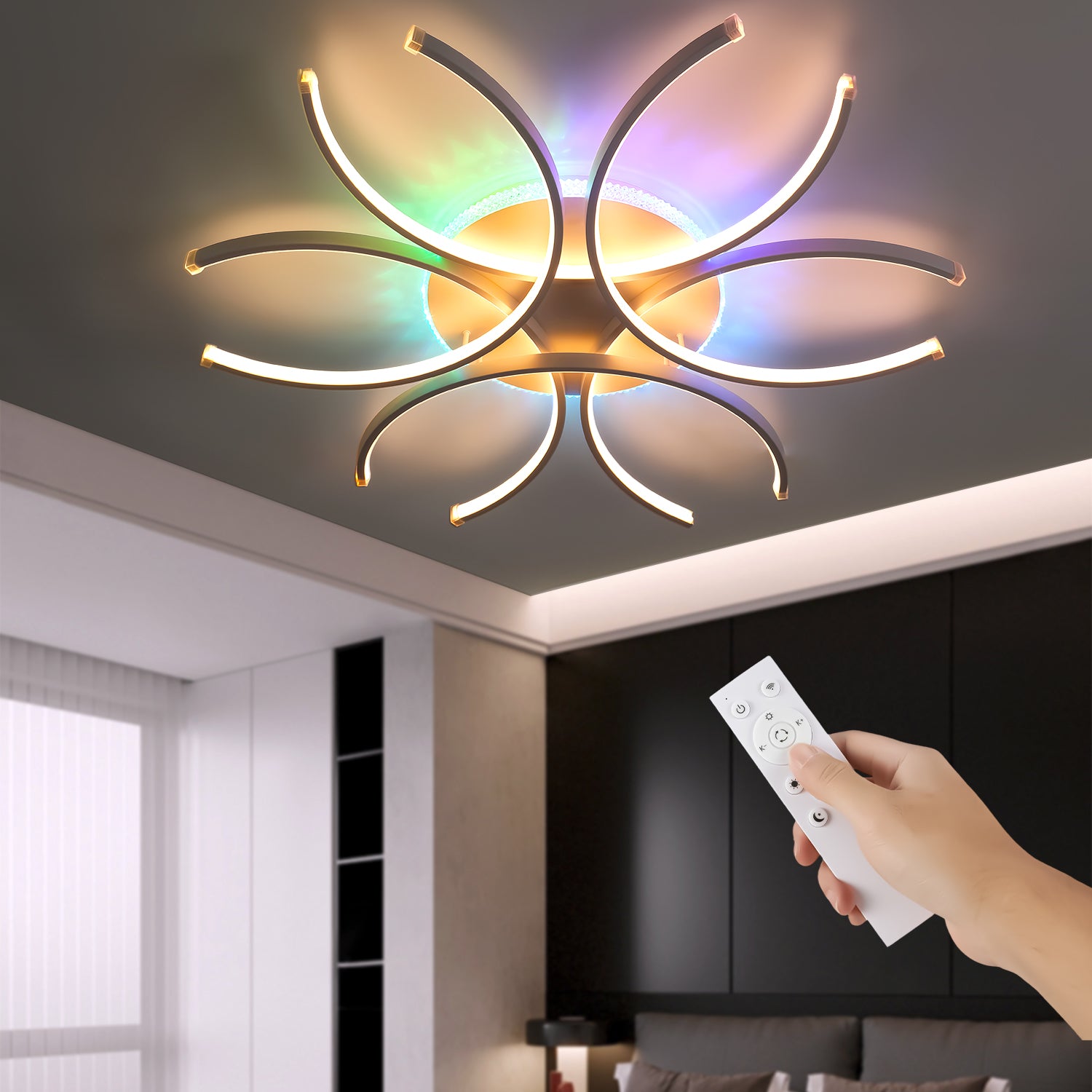 OYAJIA Modern LED Ceiling Light with Remote, Dimmable 3000K-6000K Flower Design