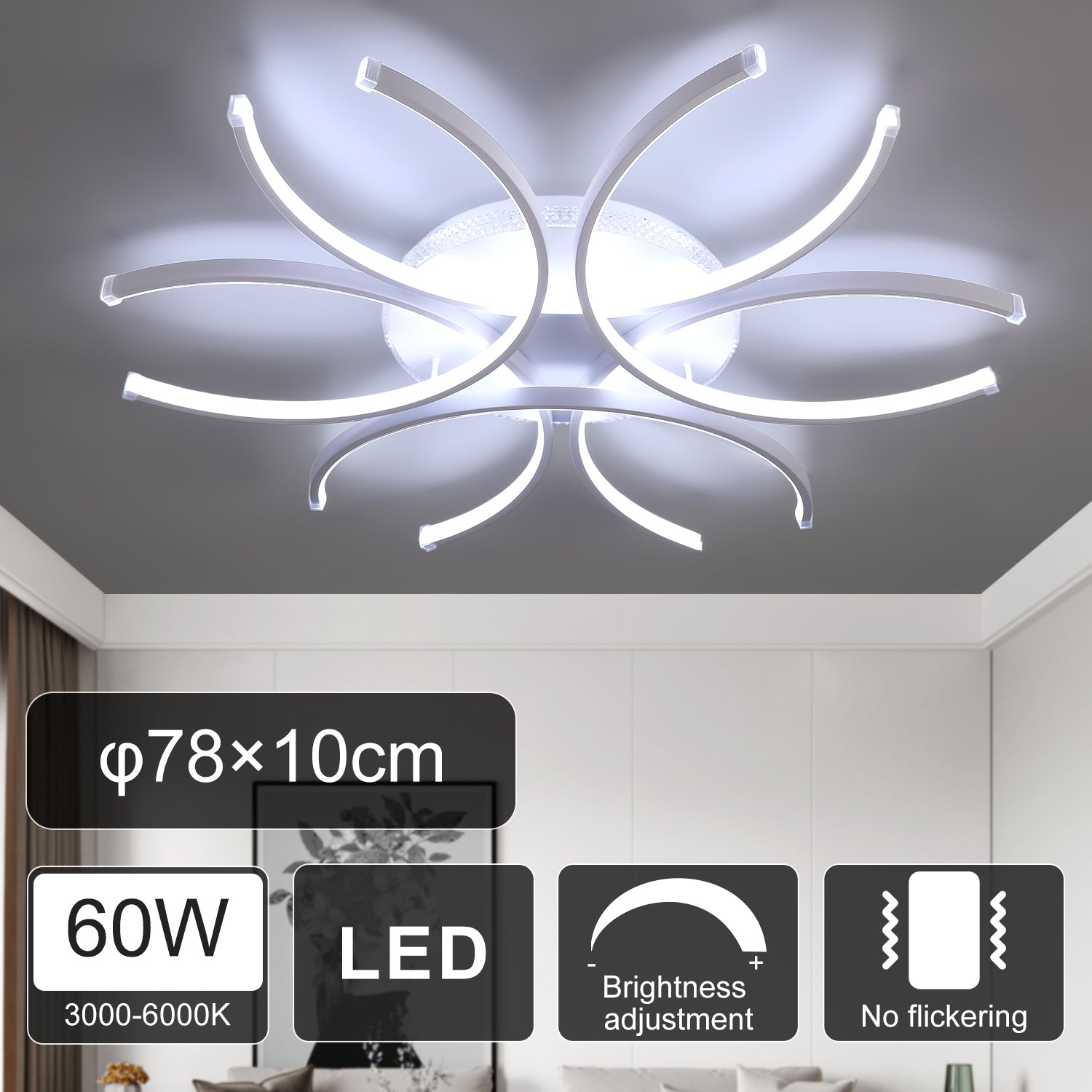 OYAJIA Modern LED Ceiling Light with Remote, Dimmable 3000K-6000K Flower Design