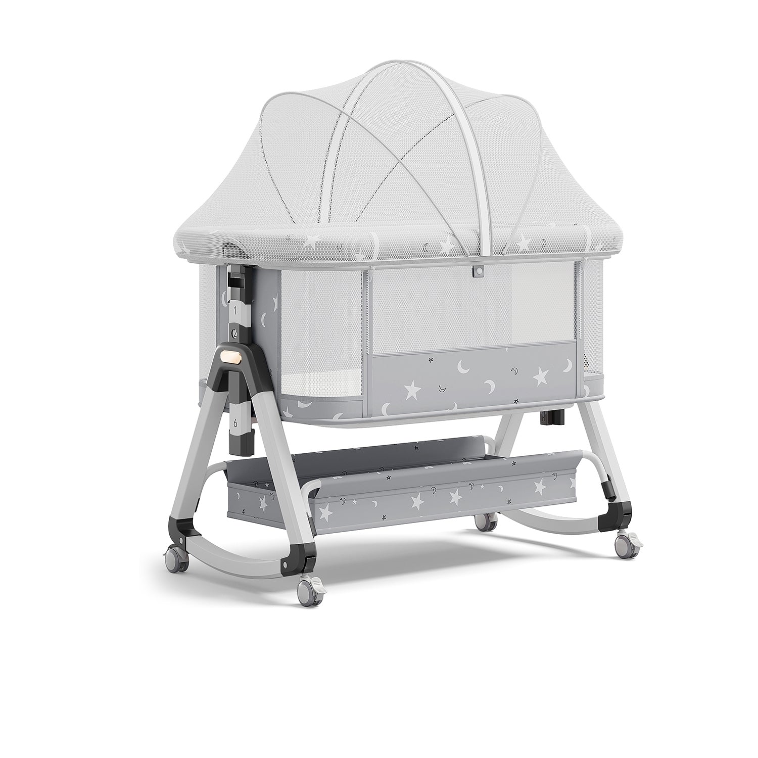 OYAJIA 3-in-1 Baby Bedside Crib with 6-Level Height Adjustment, Wheels and Mosquito Net