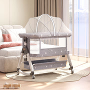 OYAJIA 3-in-1 Babybett mit 6-facher Höhenverstellung, Rollen und Moskitonetz