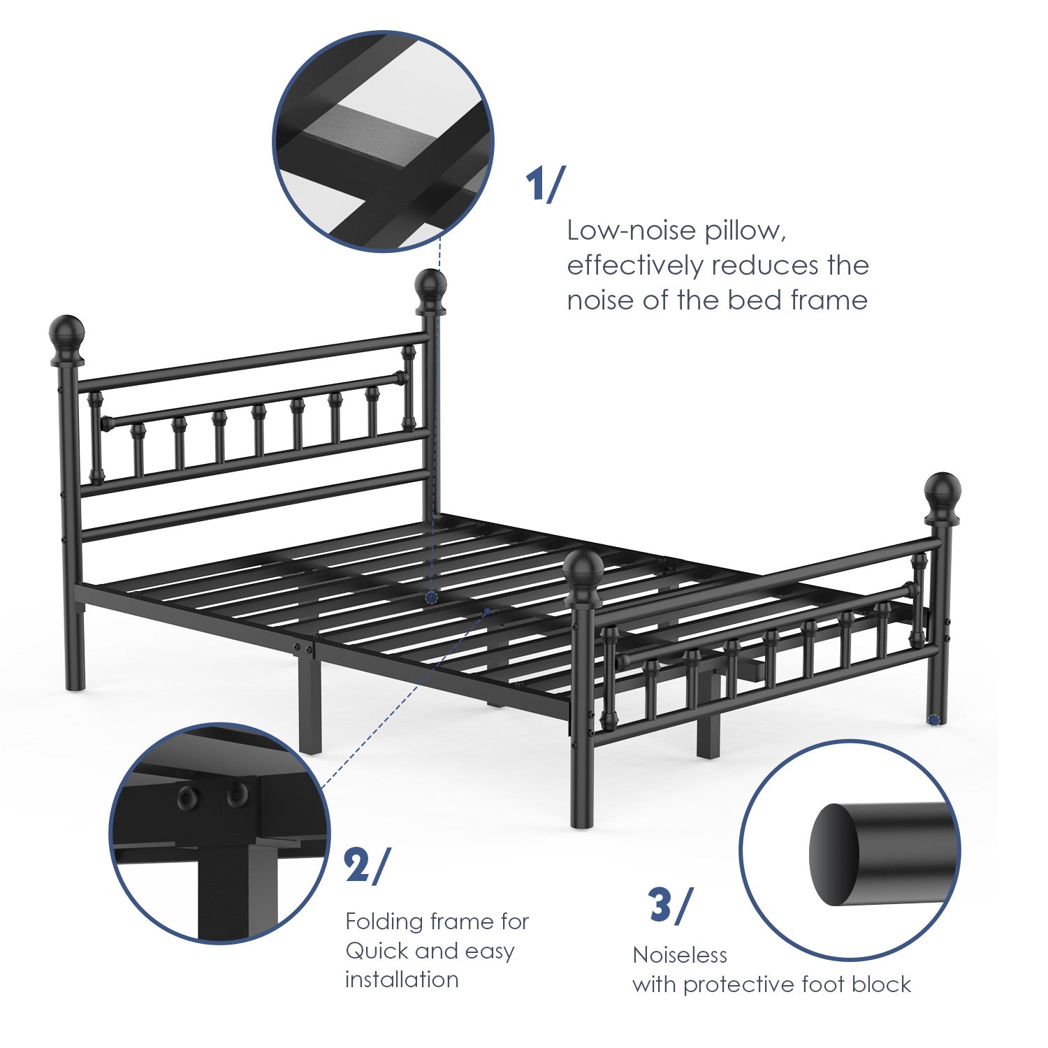 OYAJIA Heavy Duty Metal Bed Frame with Headboard and Footboard, Vintage Platform Design