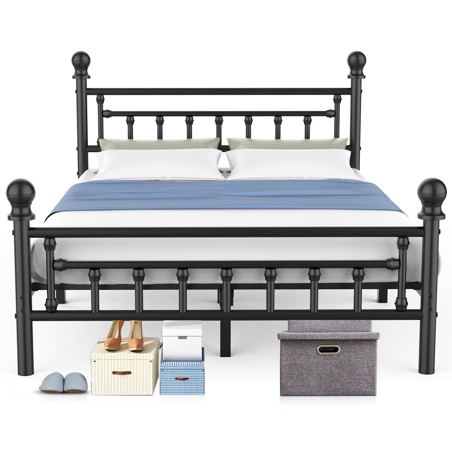 OYAJIA Heavy Duty Metal Bed Frame with Headboard and Footboard, Vintage Platform Design