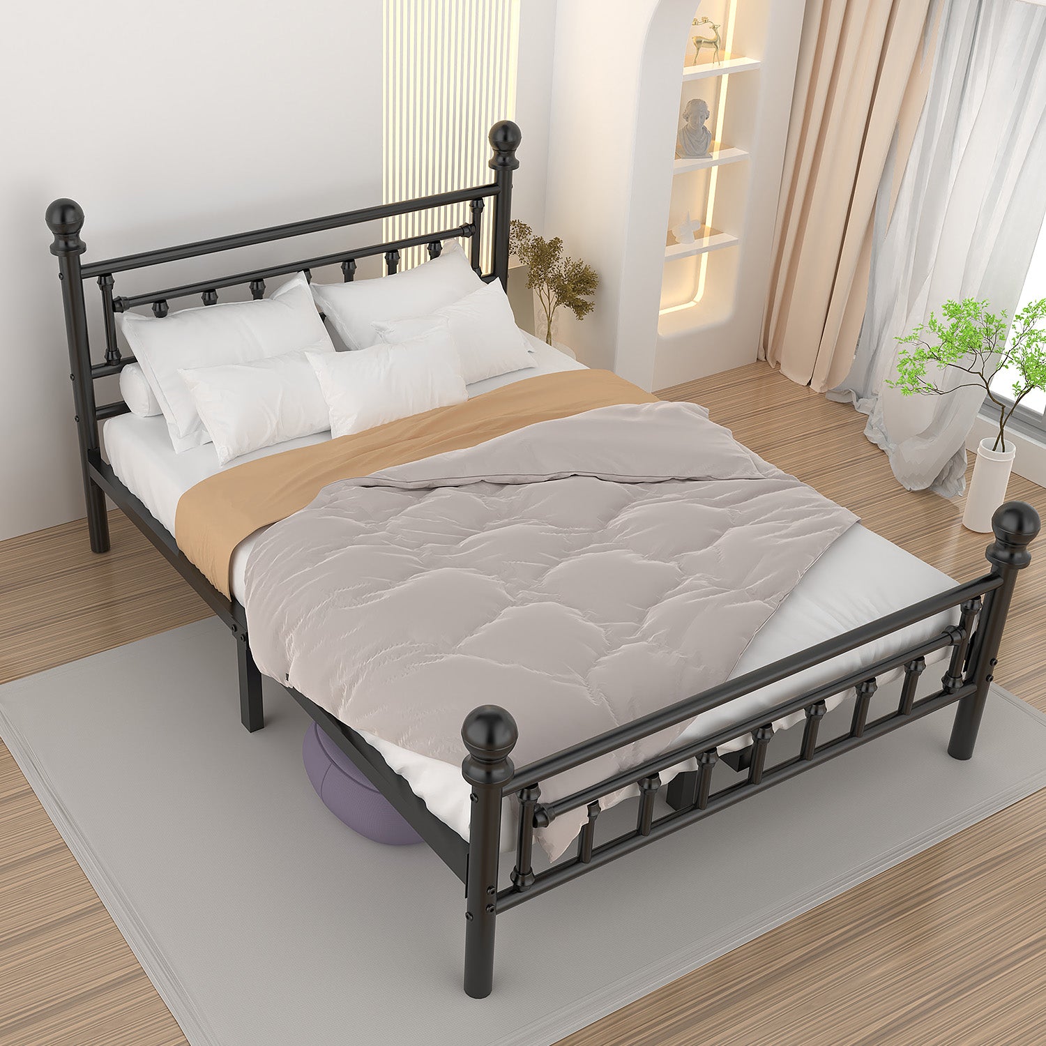 OYAJIA Heavy Duty Metal Bed Frame with Headboard and Footboard, Vintage Platform Design