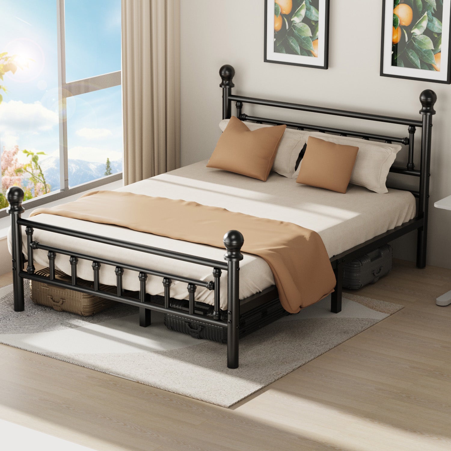 OYAJIA Heavy Duty Metal Bed Frame with Headboard and Footboard, Vintage Platform Design