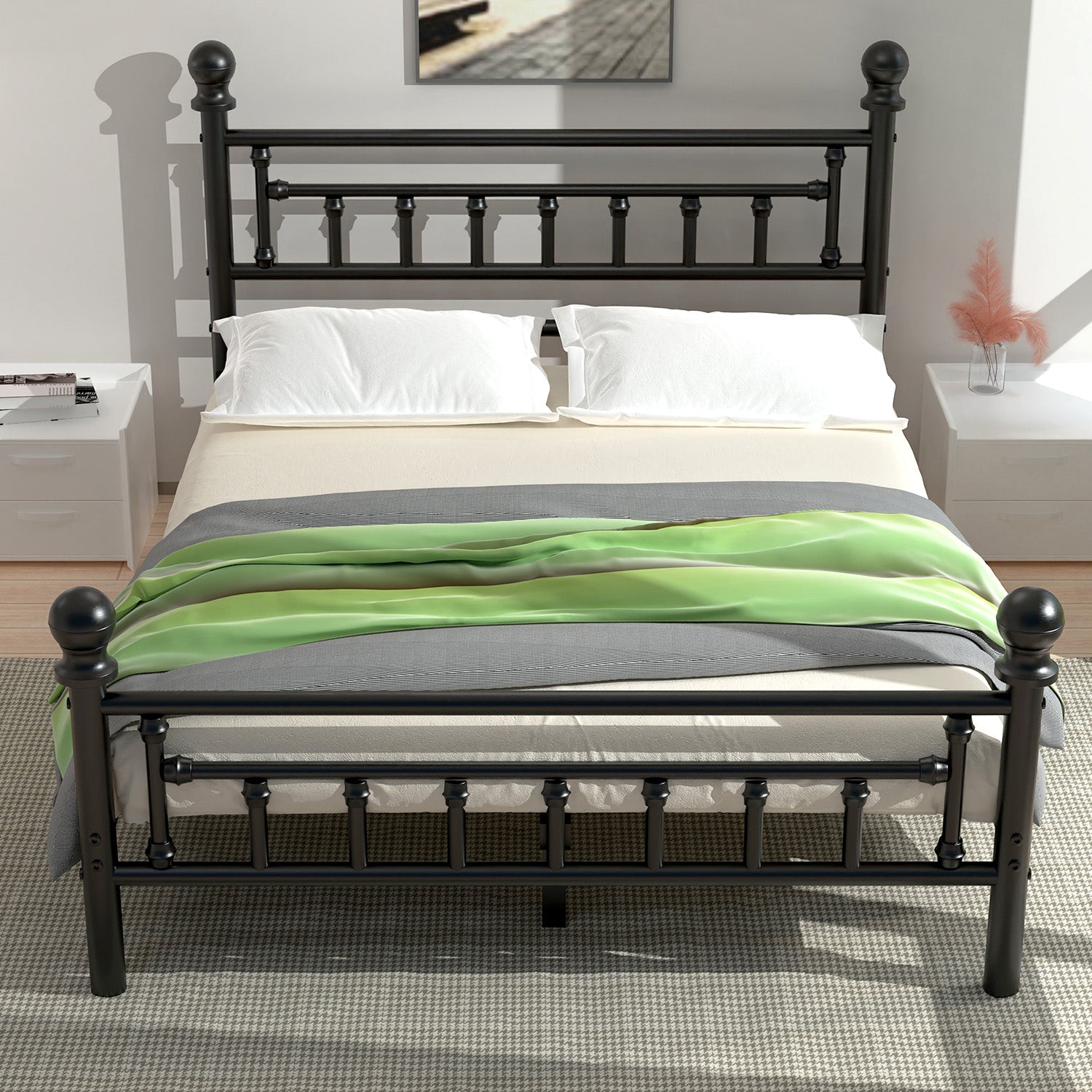 OYAJIA Heavy Duty Metal Bed Frame with Headboard and Footboard, Vintage Platform Design