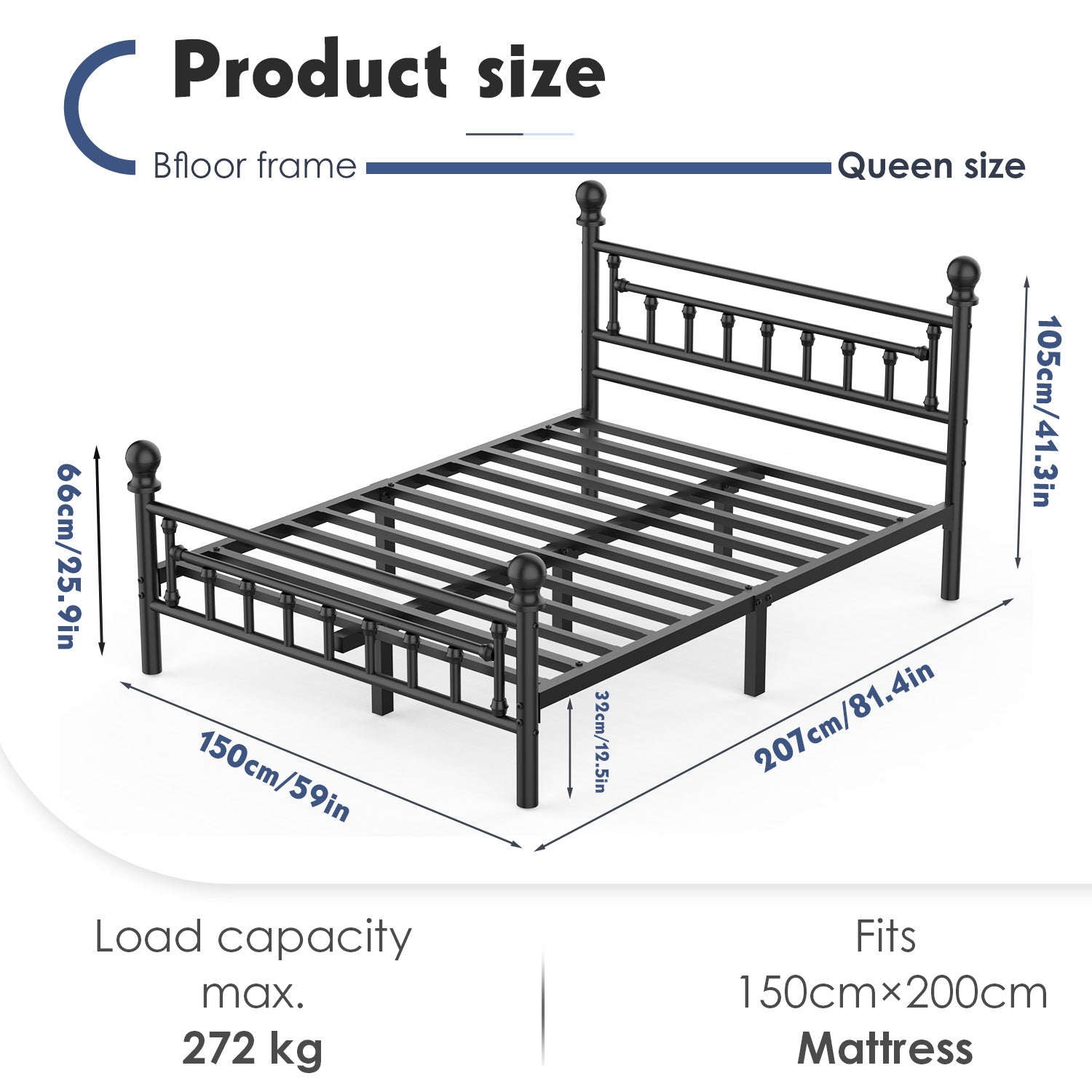 OYAJIA Heavy Duty Metal Bed Frame with Headboard and Footboard, Vintage Platform Design