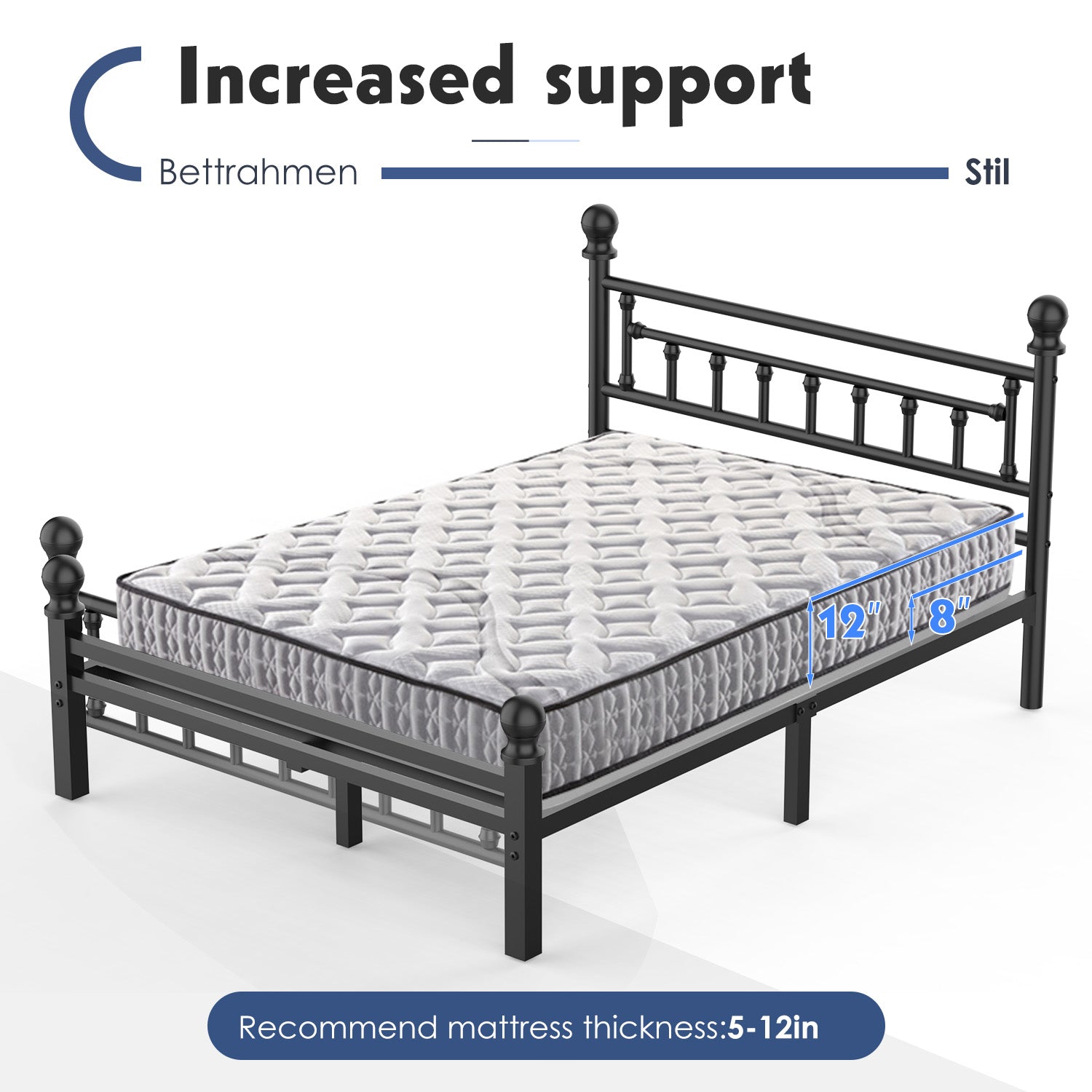 OYAJIA Heavy Duty Metal Bed Frame with Headboard and Footboard, Vintage Platform Design