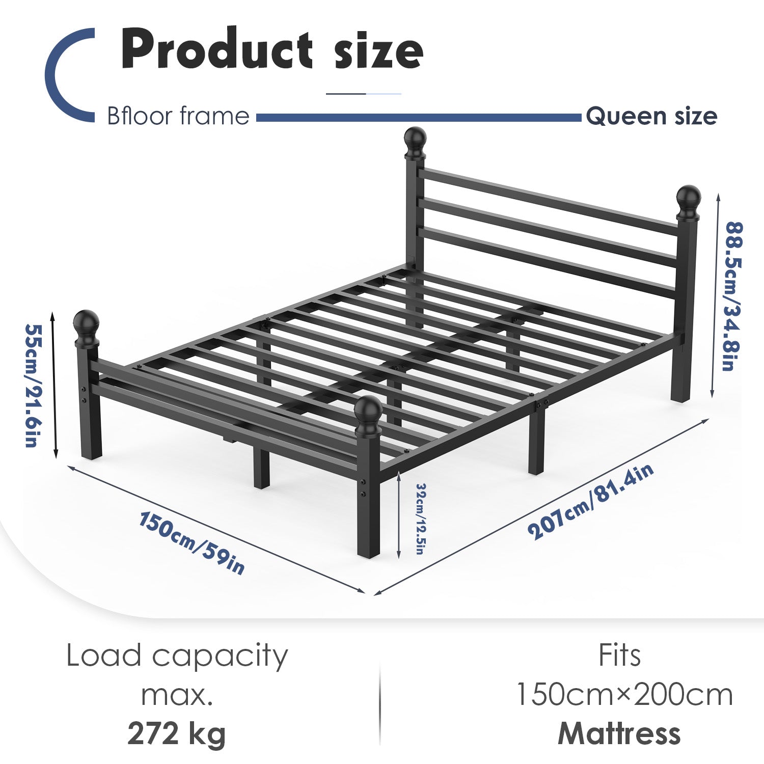 OYAJIA Heavy Duty Bed Frames with Headboard and Footboard