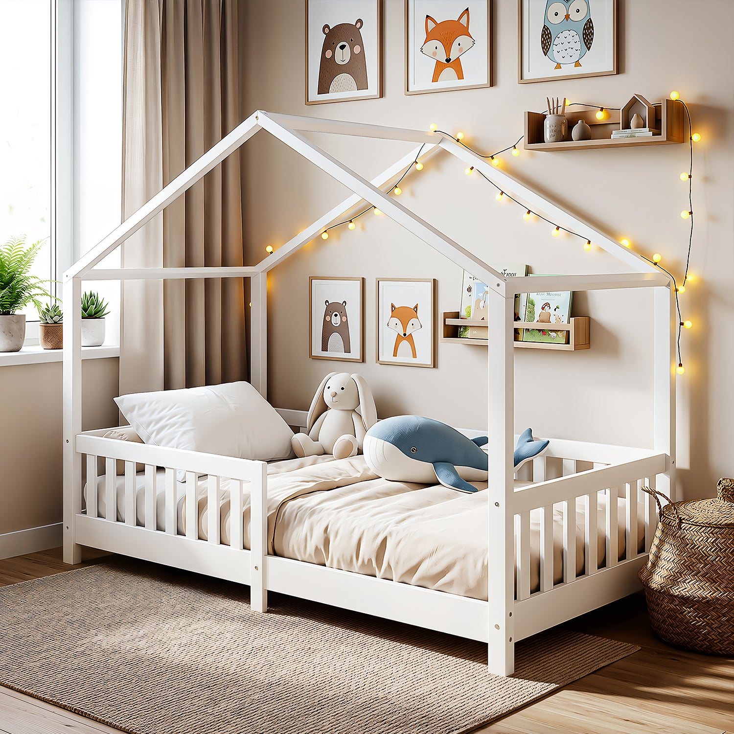 OYAJIA Montessori Floor Bed with Removable Safety Guardrail and Pine Wood Frame