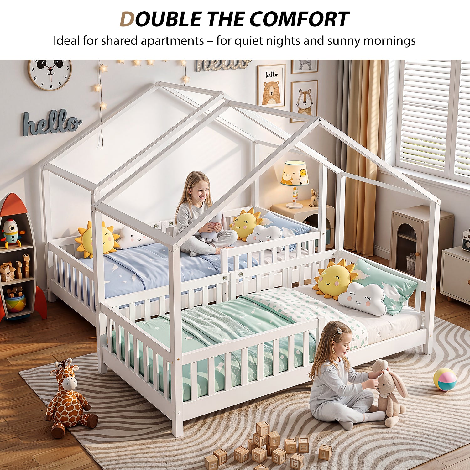OYAJIA Montessori Floor Bed with Removable Safety Guardrail and Pine Wood Frame
