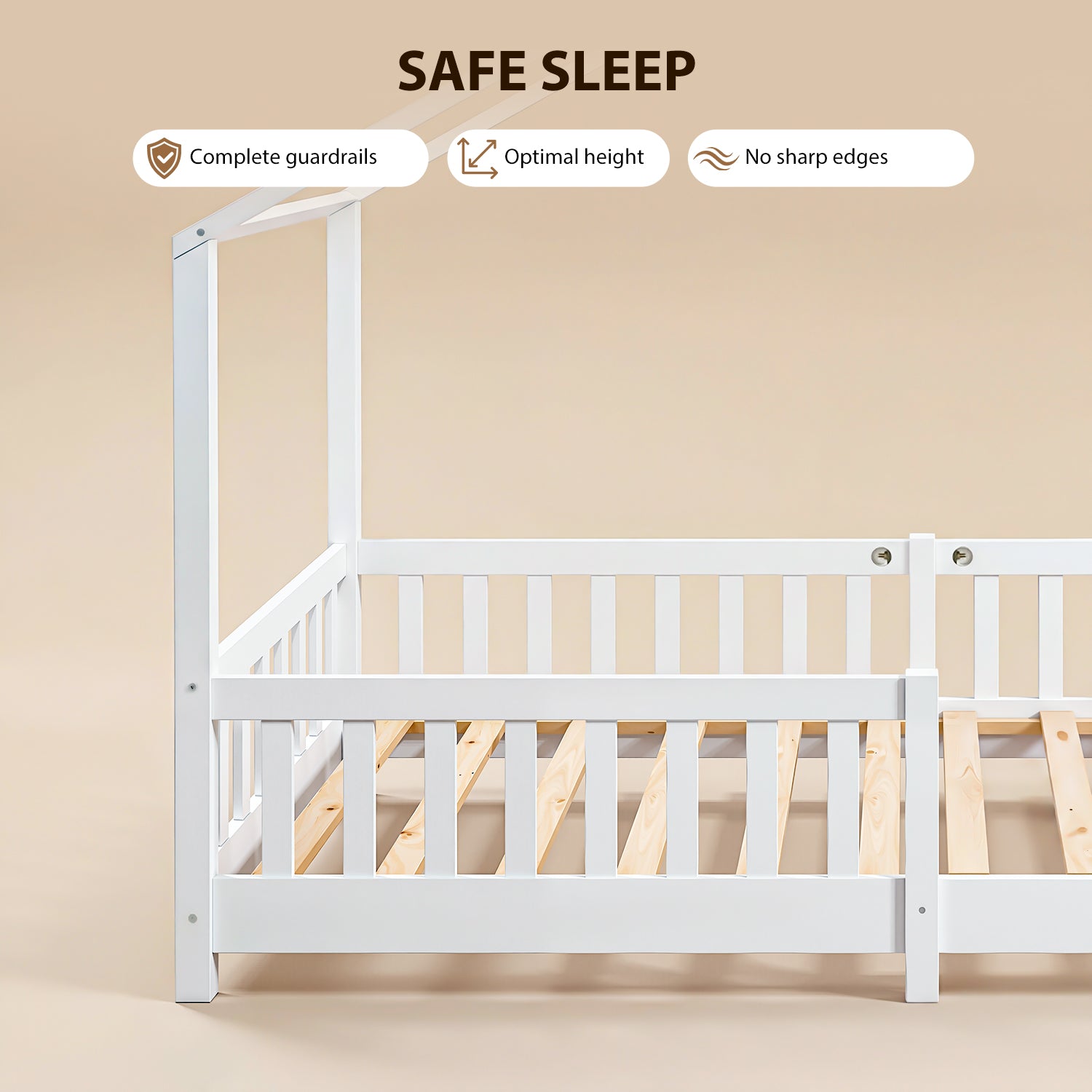 OYAJIA Montessori Floor Bed with Removable Safety Guardrail and Pine Wood Frame