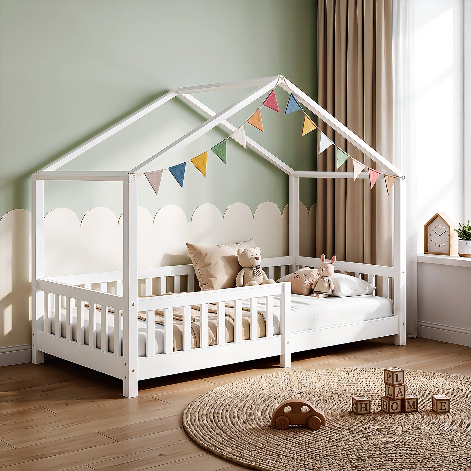OYAJIA Montessori Floor Bed with Removable Safety Guardrail and Pine Wood Frame